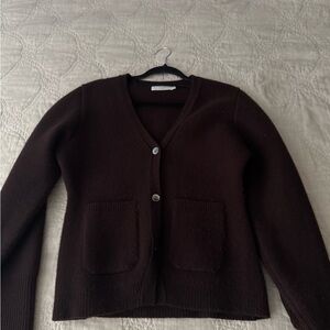 Almina Concept V-Neck Cardigan in Dark Brown (Small)